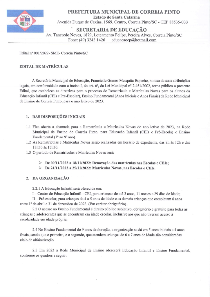 Senhores pais e responsáveis, - Prefeitura de São Felipe